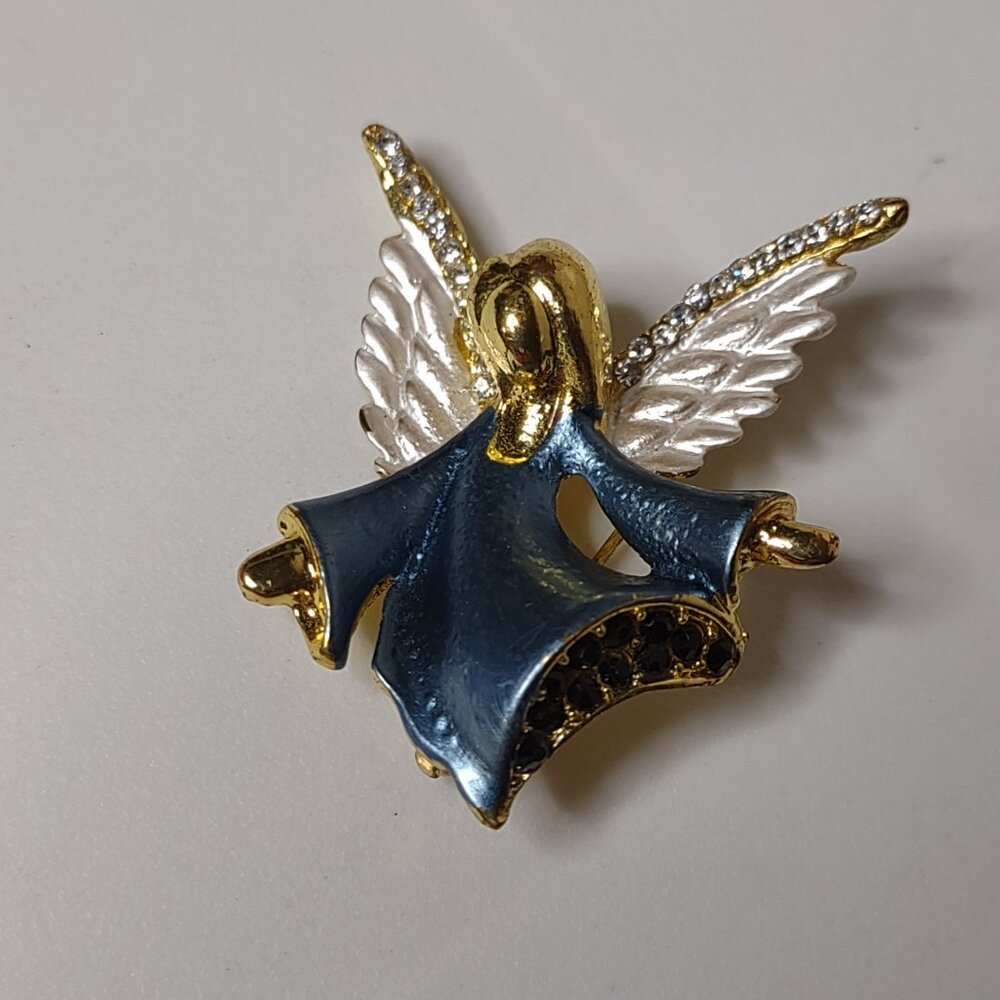 Blue And Gold Tone Angel Brooch